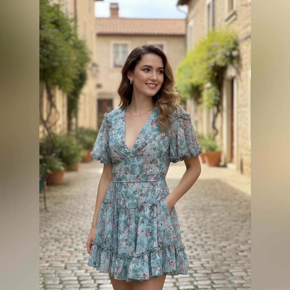 Saints + secrets Chic Floral V-Neck Mini Dress
